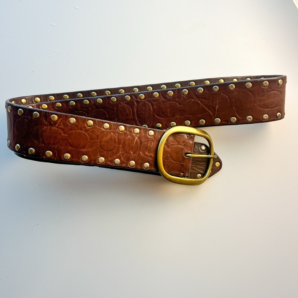 Coach Brown Leather Belt with Gold Buckle